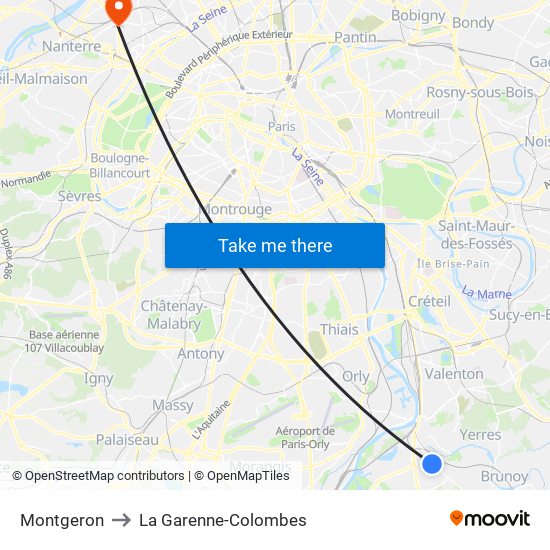 Montgeron to La Garenne-Colombes map
