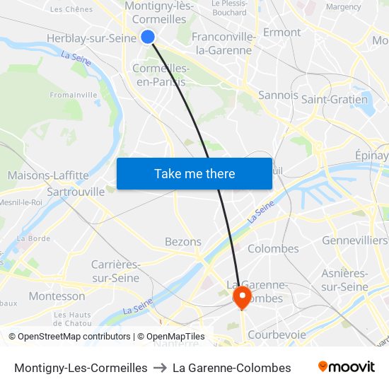 Montigny-Les-Cormeilles to La Garenne-Colombes map