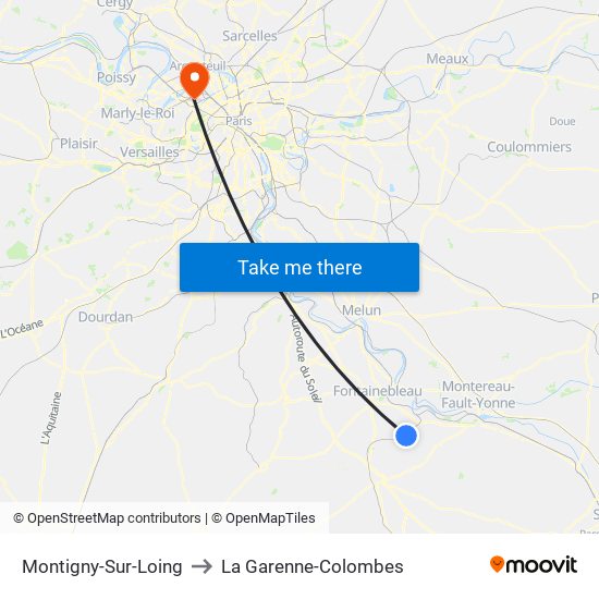 Montigny-Sur-Loing to La Garenne-Colombes map