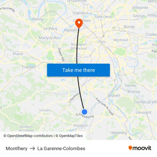 Montlhery to La Garenne-Colombes map