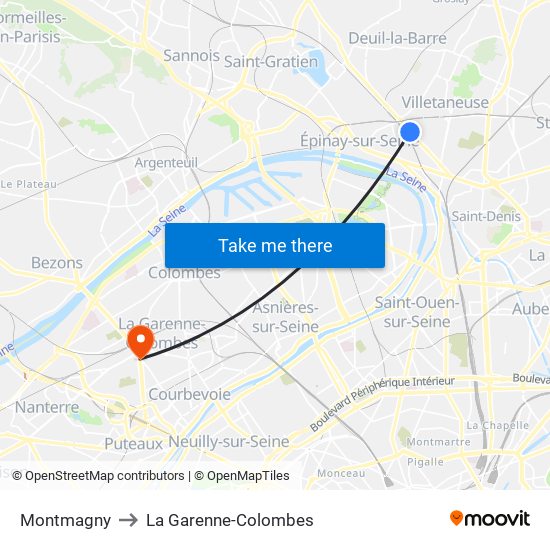 Montmagny to La Garenne-Colombes map