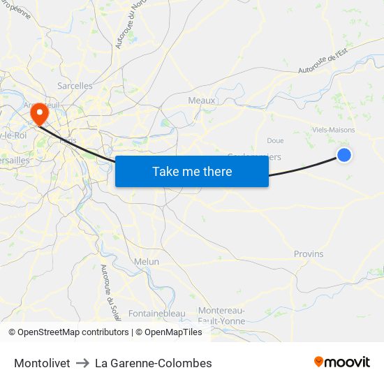 Montolivet to La Garenne-Colombes map