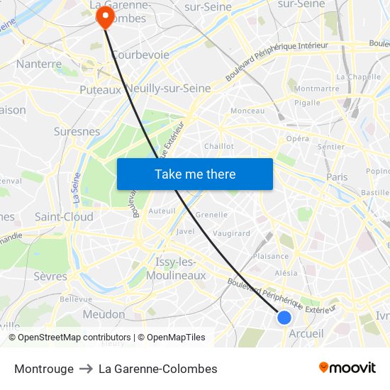 Montrouge to La Garenne-Colombes map