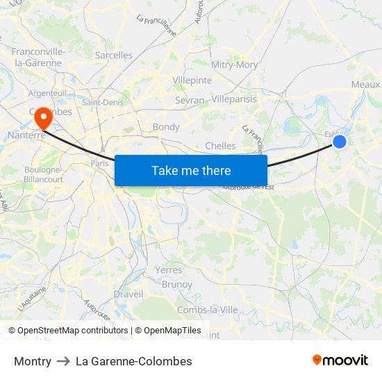 Montry to La Garenne-Colombes map