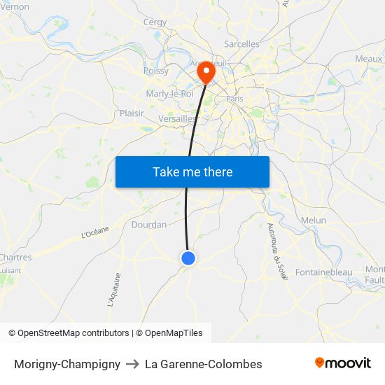 Morigny-Champigny to La Garenne-Colombes map