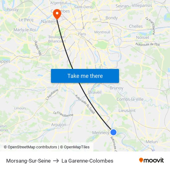 Morsang-Sur-Seine to La Garenne-Colombes map
