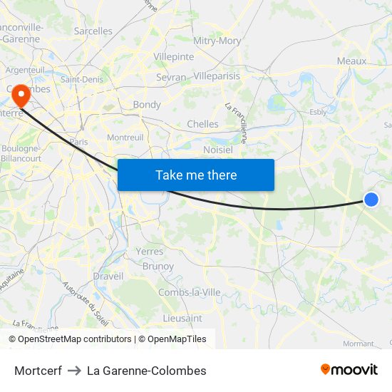 Mortcerf to La Garenne-Colombes map