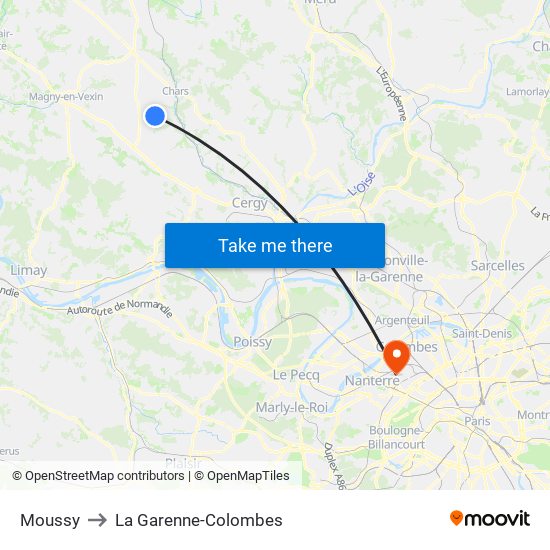 Moussy to La Garenne-Colombes map