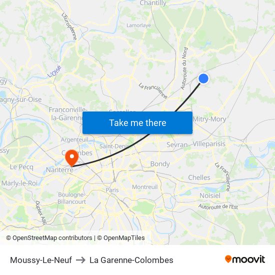 Moussy-Le-Neuf to La Garenne-Colombes map