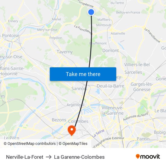 Nerville-La-Foret to La Garenne-Colombes map