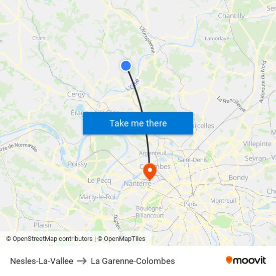 Nesles-La-Vallee to La Garenne-Colombes map