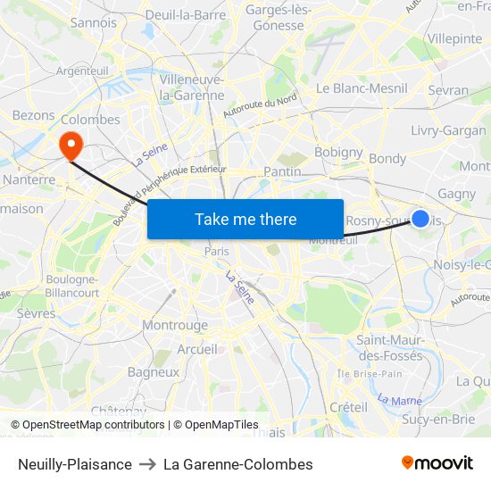 Neuilly-Plaisance to La Garenne-Colombes map