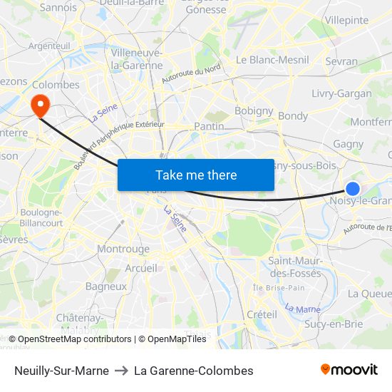 Neuilly-Sur-Marne to La Garenne-Colombes map