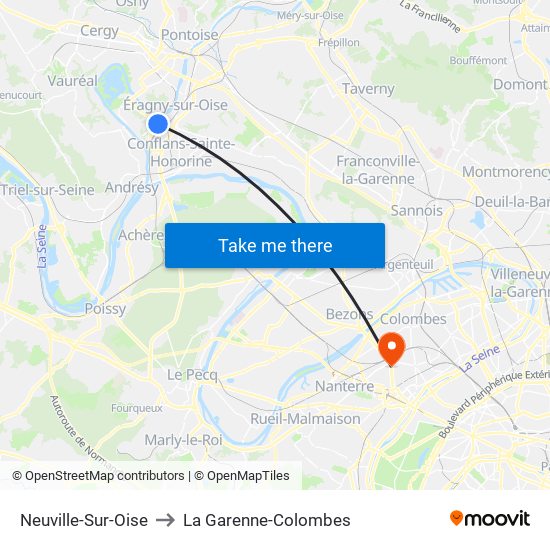 Neuville-Sur-Oise to La Garenne-Colombes map
