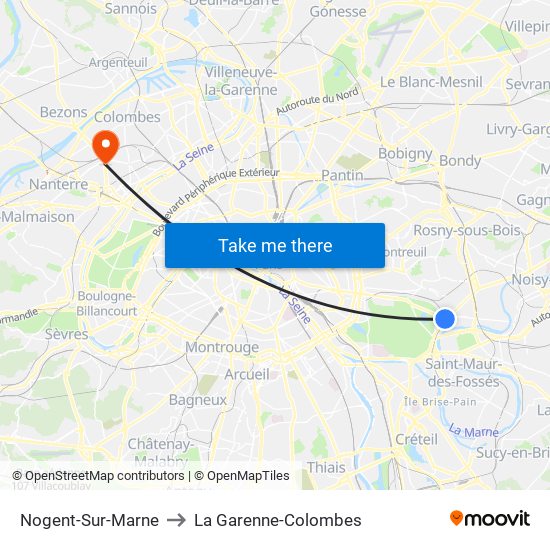 Nogent-Sur-Marne to La Garenne-Colombes map