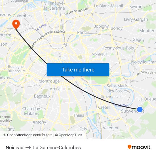 Noiseau to La Garenne-Colombes map