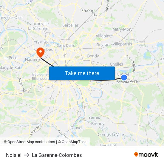Noisiel to La Garenne-Colombes map