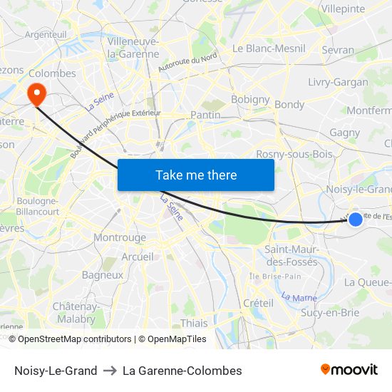 Noisy-Le-Grand to La Garenne-Colombes map