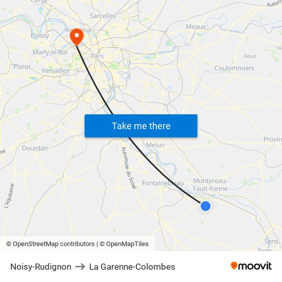 Noisy-Rudignon to La Garenne-Colombes map