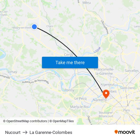 Nucourt to La Garenne-Colombes map