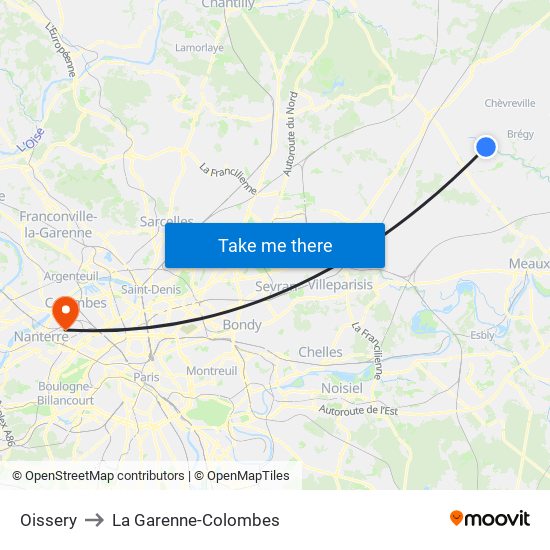 Oissery to La Garenne-Colombes map