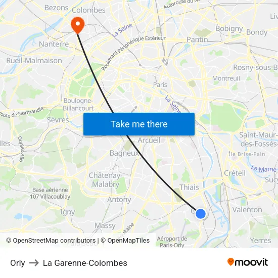 Orly to La Garenne-Colombes map