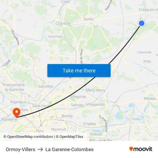 Ormoy-Villers to La Garenne-Colombes map