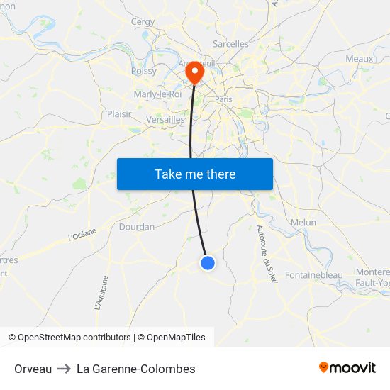 Orveau to La Garenne-Colombes map