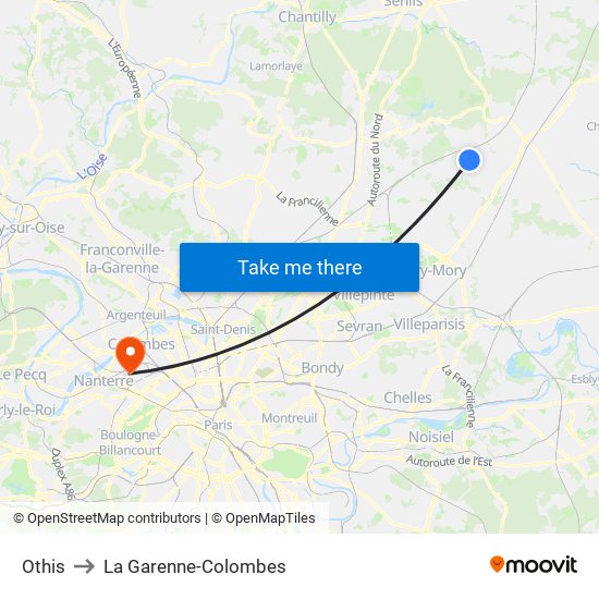 Othis to La Garenne-Colombes map