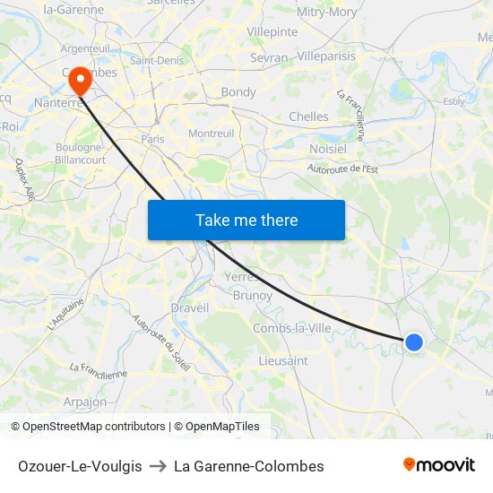 Ozouer-Le-Voulgis to La Garenne-Colombes map