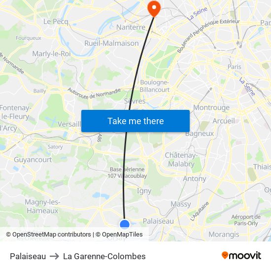 Palaiseau to La Garenne-Colombes map
