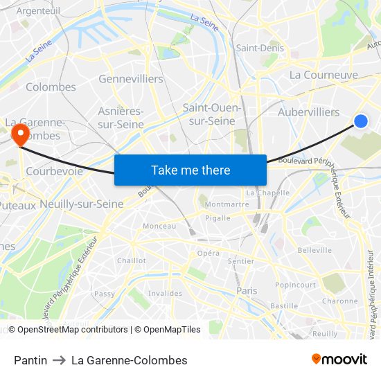 Pantin to La Garenne-Colombes map