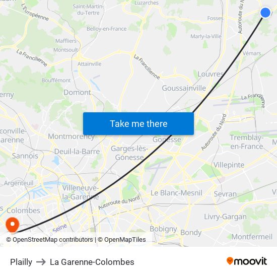 Plailly to La Garenne-Colombes map