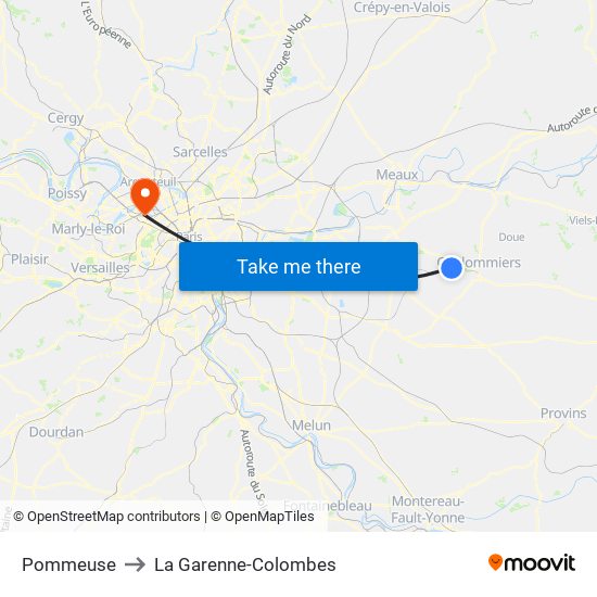 Pommeuse to La Garenne-Colombes map