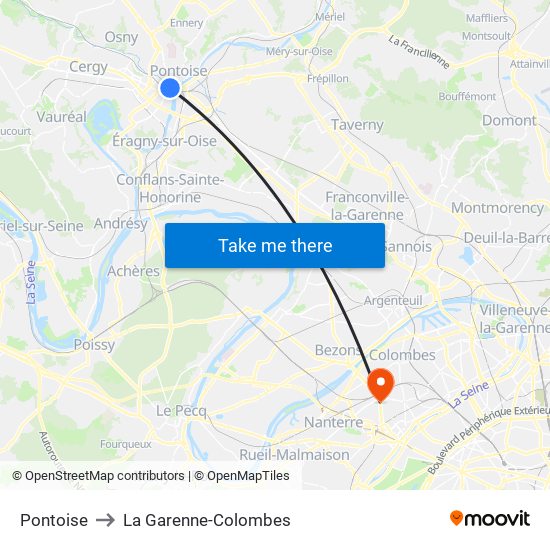 Pontoise to La Garenne-Colombes map