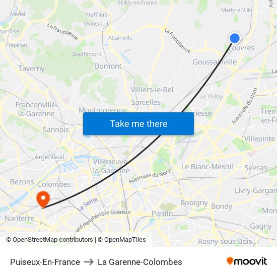 Puiseux-En-France to La Garenne-Colombes map