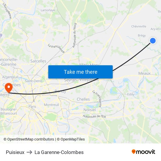Puisieux to La Garenne-Colombes map