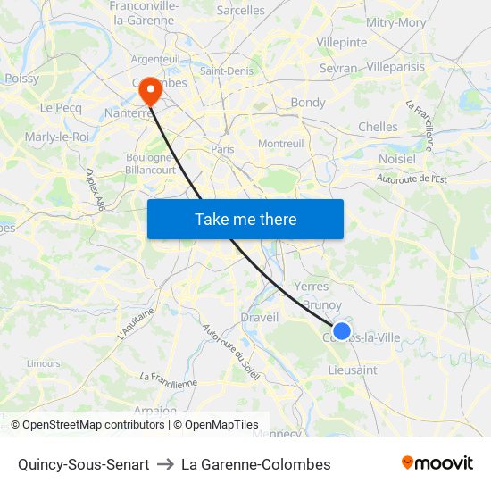 Quincy-Sous-Senart to La Garenne-Colombes map