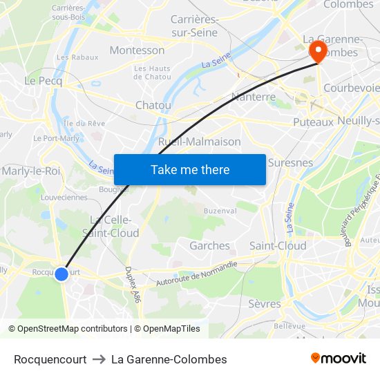 Rocquencourt to La Garenne-Colombes map