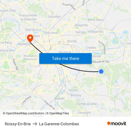 Roissy-En-Brie to La Garenne-Colombes map