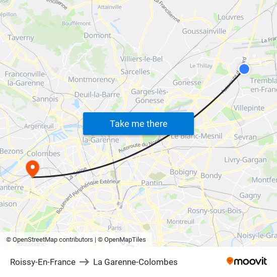 Roissy-En-France to La Garenne-Colombes map