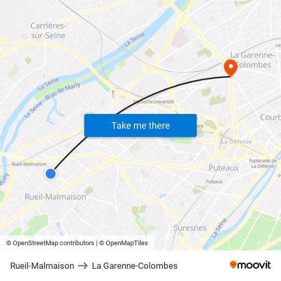 Rueil-Malmaison to La Garenne-Colombes map