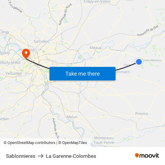 Sablonnieres to La Garenne-Colombes map