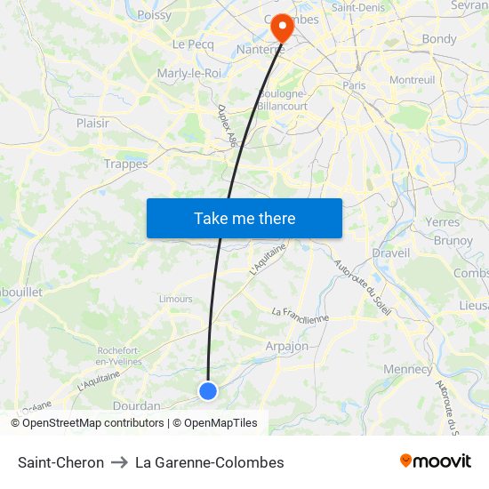 Saint-Cheron to La Garenne-Colombes map