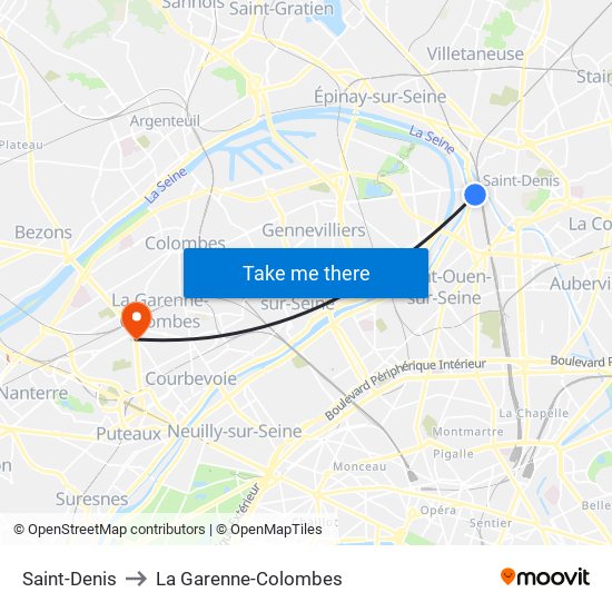 Saint-Denis to La Garenne-Colombes map