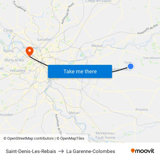 Saint-Denis-Les-Rebais to La Garenne-Colombes map