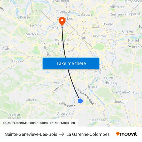 Sainte-Genevieve-Des-Bois to La Garenne-Colombes map