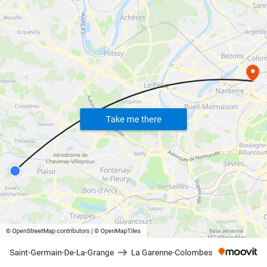 Saint-Germain-De-La-Grange to La Garenne-Colombes map