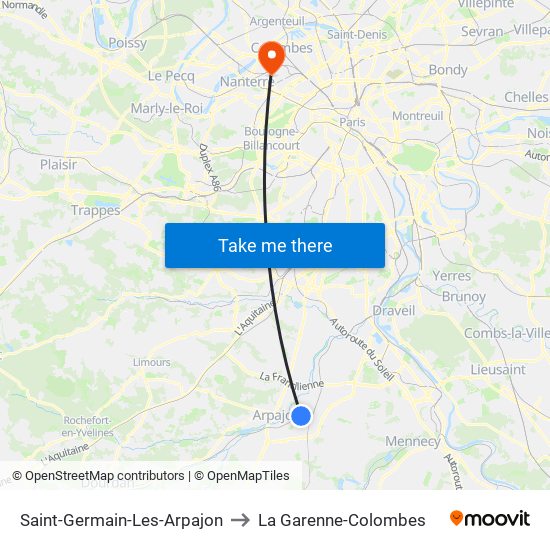 Saint-Germain-Les-Arpajon to La Garenne-Colombes map