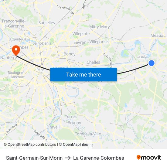 Saint-Germain-Sur-Morin to La Garenne-Colombes map